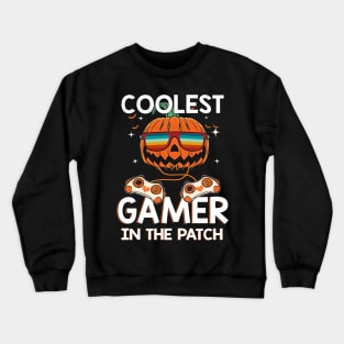 Kids Halloween Coolest Gamer In The Patch Boys Girls Pumpkin Shirt Crewneck Sweatshirt